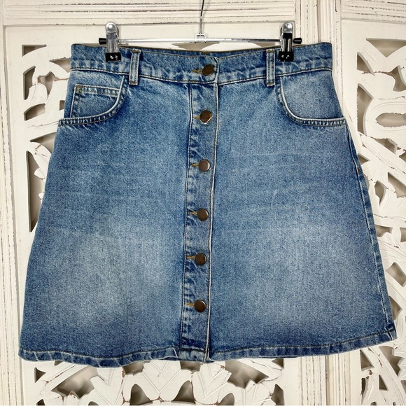 Anthropologie Dresses & Skirts - Just Female Button Front A-Line Denim Skirt
